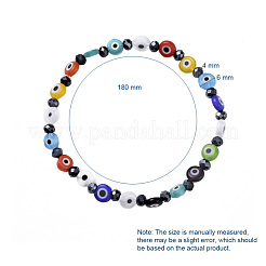 Handmade Evil Eye Lampwork Flat Round Beads Stretch Bracelets&nbsp;BJEW-JB05005-02