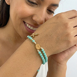 Faceted Rondelle Glass 2-Strand Braided Bead Bracelets with 314 Stainless Steel Religion Cross for Women&nbsp;UB2798