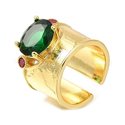 Rack Plating Brass Micro Pave Cubic Zirconia Open Cuff Rings for Women&nbsp;RJEW-M022-29G