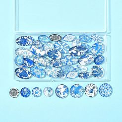 40Pcs 2 Styles Floral Theme Ornaments Glass Oval Flatback Cabochons&nbsp;GGLA-FS0001-10