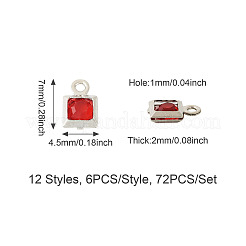 72Pcs 12 Styles Rack Plating Brass Glass Charms&nbsp;KK-TA0001-78