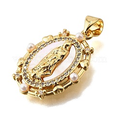 Brass Micro Pave Cubic Zirconia ABS Imitation Pearl Pendants&nbsp;KK-D328-02G-B