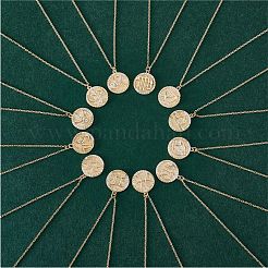 925 Sterling Silver 12 Constellation Necklace Gold Horoscope Zodiac Sign Necklace Round Astrology Pendant Necklace with Zircons Birthday Jewelry Gift for Women Men&nbsp;JN1089D