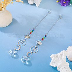 2Pcs Brass Sun Moon Star Hanging Ornaments&nbsp;HJEW-TA00371
