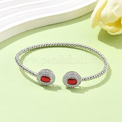 Oval Brass Micro Pave Cubic Zirconia Cuff Bangles & Rings Sets for Women&nbsp;SJEW-R002-03P-02
