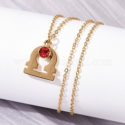 304 Stainless Steel Glass Drill Birth Stone Constellation Pendant Necklaces&nbsp;LS-STAS-D305-08G-G