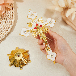 Religion Alloy Enamel Crucifix Cross Statue Display Decorations&nbsp;DJEW-WH0043-105C