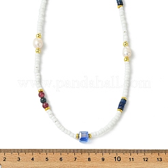 Natural Lapis Lazuli Heishi Beads & Rice Natural Pearl & Glass Seed Beaded Necklaces&nbsp;NJEW-JN06249-02