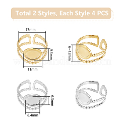 8Pcs 2 Colors 304 Stainless Steel Open Cuff Ring Components&nbsp;STAS-UN0055-02