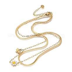 Ion Plating(IP) 304 Stainless Steel Enamel Double Layer Flower & Bees Pendant Necklaces for Women&nbsp;NJEW-F328-19G-04