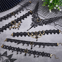 6Pcs 6 Styles Flower Lace Choker Necklaces&nbsp;NJEW-UN0001-65