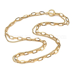 304 Stainless Steel Curb Chain & PaPerclip Chain 2-Strand OT Necklaces for Women&nbsp;NJEW-G193-02G