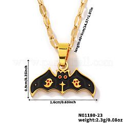 304 Stainless Steel Enamel Halloween Ghost Bat Pendant Dapped Chain Necklaces&nbsp;RU7498