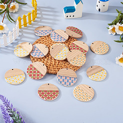 16Pcs 4 Colors Printed Resin & Wood Pendants&nbsp;WOOD-BT0001-13