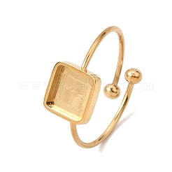Square 304 Stainless Steel Open Cuff Bangle Makings with Bezel Tray&nbsp;SA-CBABF3F-04G-02
