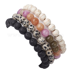 4Pcs Constellation 8mm Round Natural Dalmation Jasper & White Jade Imitation Tourmaline&nbsp;BJEW-JB10640