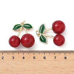 Alloy Green Enamel & Resin Cherry Pendants&nbsp;PALLOY-S055-01G-B