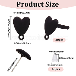 30Pcs Heart Alloy Stud Earring Findings&nbsp;FIND-SP0005-60A-01