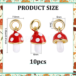 10Pcs Autumn Brass Enamel Red Mushroom Charms&nbsp;KK-PH0015-50