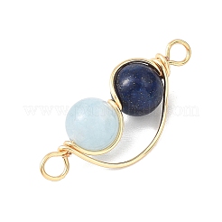 Copper Wire Wrapped Natural Lapis Lazuli & Dyed Blue Quartz Round Beded Links Connector Charms&nbsp;PALLOY-JF04678-02