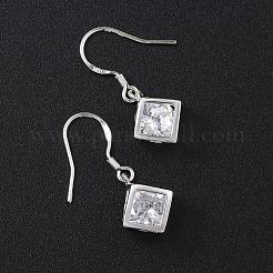 Elegant Fashion Cube Brass Cubic Zirconia Dangle Earrings&nbsp;EJEW-BB07973-S
