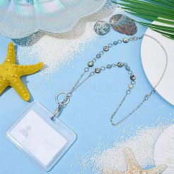 1Pc Flat Round Natural Paua Shell and Electroplate Glass Name Card Straps&nbsp;NJEW-BM0001-03