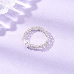 Round Shell Pearl Braided Bead Finger Rings for Women&nbsp;RJEW-JR00950-02