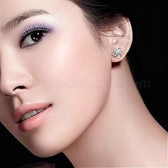 Real Platinum Plated Flower Brass Stud Earrings&nbsp;EJEW-EE0001-230