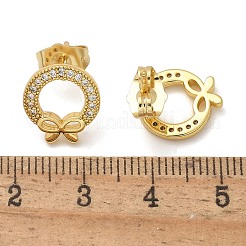 Brass Micro Pave Clear Cubic Zirconia Stud Earrings&nbsp;EJEW-D305-17G