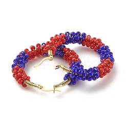 Porcelain Beaded Huggie Hoop Earrings for Women&nbsp;X1-EJEW-C003-01B-RS