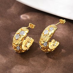 Brass Micro Pave Cubic Zirconia C-Shaped Stud Earrings&nbsp;EJEW-L275-08G