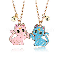 2Pcs Zinc Alloy Enamel Magnetic BFF Cat Shaped Split Pendant Friendship Necklaces for Girls&nbsp;FS-WG880EB-04