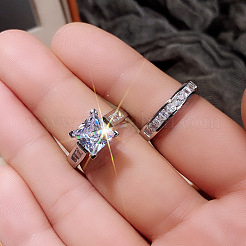 2Pcs 2 Styles Brass Micro Pave Clear Cubic Zirconia Finger Rings for Women&nbsp;WGF1148-01