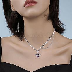 Red Heart Zirconia Necklace Adjustable Chain Gemstone Pendant Necklace Fashion Solitaire Love Eternity Crystals Choker Charms Jewelry Gift for Women Mother's Day birthday Christmas&nbsp;JN1098A