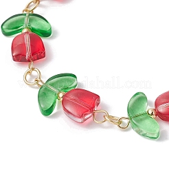 Glass Tulip Flower Beaded Bracelet with 304 Stainless Steel Clasps&nbsp;BJEW-JB09959-02