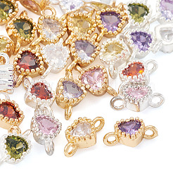 28Pcs 14 Colors Brass Pave Cubic Zirconia Heart Links Connector Charms&nbsp;KK-TA0003-46