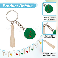 12Pcs 4 Colors Mini Baseball PU Leather Pendant Keychain with Wood Baseball Bat&nbsp;DIY-OC0011-25