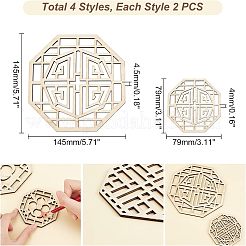 8Pcs 4 Style Octagon Wooden Carved Cup Mats&nbsp;WOOD-FH0001-97