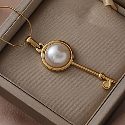 304 Stainless Steel with White Imitation Pearl Key Pendant Necklaces for Women&nbsp;OM7731