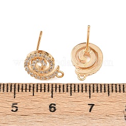 Brass Micro Pave Clear Cubic Zirconia Spiral Stud Earring Findings&nbsp;KK-Z133-02G-01