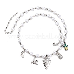 Brass Micro Pave Clear Cubic Zirconia Beaded Necklaces&nbsp;NJEW-Z059-05P
