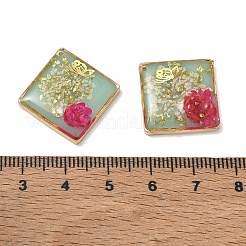 Plating Brass & Transparent Epoxy Resin & Dried Flower Pendants&nbsp;RE-CBAA153-05B