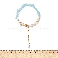 Beachy Natural white Jade Chip Beads & Synthetic Turquoise Charm Bracelets&nbsp;BJEW-JB14140