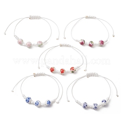 Adjustable Handmade Flower Printed Porcelain Beads Braided Beaded Bracelets for Women&nbsp;BJEW-JB13580