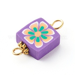 Square with Flower Polymer Clay Links Connectors&nbsp;PALLOY-JF00723