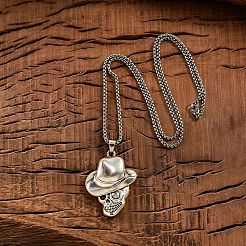Halloween Zinc Alloy Cowbody Skull Pendant Necklaces for Unisex&nbsp;WGCDD93-01