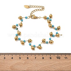 304 Stainless Steel Faceted Round Synthetic Turquoise Beaded Bracelets&nbsp;BJEW-C151-04A