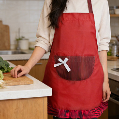 Polyester Stripe Bowknot Kitchen Apron&nbsp;AJEW-BM0001-50