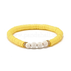 Natural Lava Rock & Handmade Polymer Clay Heishi Stretch Bracelets Set&nbsp;BJEW-JB07512