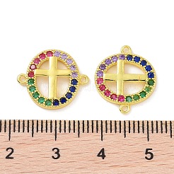 Real 18K Gold Plated Brass Micro Pave Colorful Cubic Zirconia Connector Charms&nbsp;KK-L209-057G-02